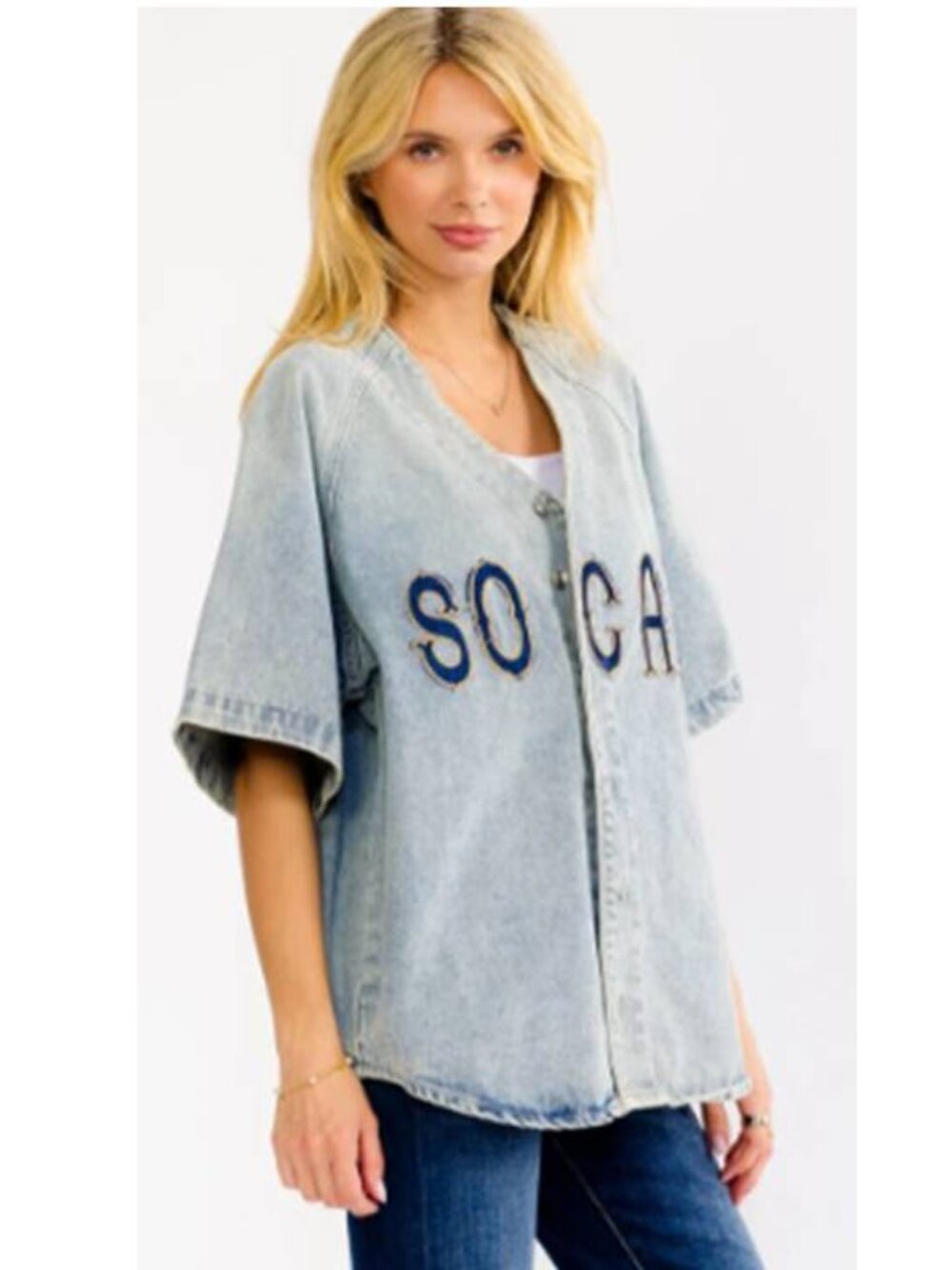 Womens SO CAL Graphic Denim Shirt 100% Cotton Oversized South California Tops